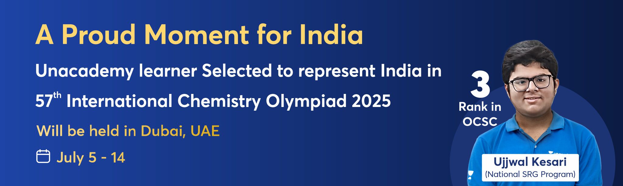 Unacademy learner Selected to represent india in 57th international Chemistry Olympiad 2025